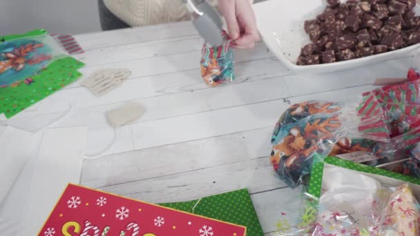 Step Step Packaging Homemade Fudge Cookies Christmas Gift Box — Stock Video