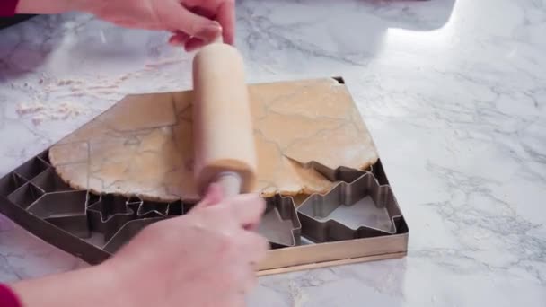 大理石背景上的大圣诞饼干切割机 — 图库视频影像