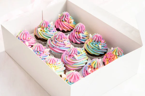 Unicorn Cupcakes White Cupcake Box — Stock Photo, Image