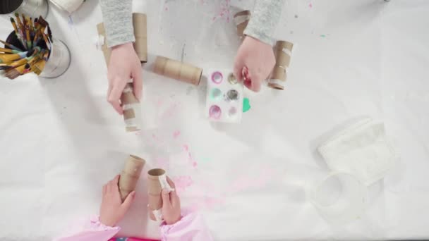 Papercraft Project Colorful Bugs Made Out Empty Toilet Rolls — Stock Video