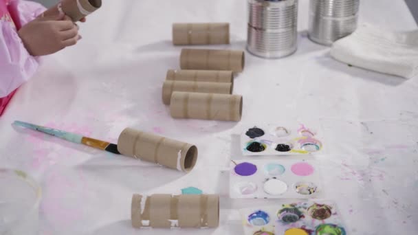 Papercraft Project Colorful Bugs Made Out Empty Toilet Rolls — Stock Video