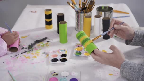 Papercraft Project Colorful Bugs Made Out Empty Toilet Rolls — Stock Video