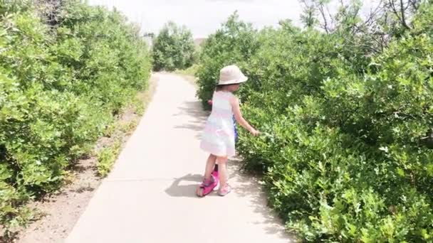 Little Girl Playing Sprinkles Hot Summer Day — Stock Video