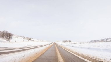 Amerika 'nın banliyölerinde tipik kaldırımlı yollarda araba sürmek.