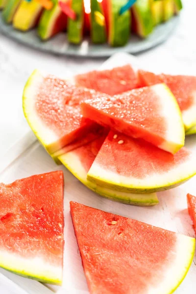 Rote Wassermelone Scheiben Eis Stiel Für Kinder — Stockfoto