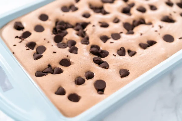 Zelfgemaakte Chocolade Chip Ijs Een Bakpan — Stockfoto