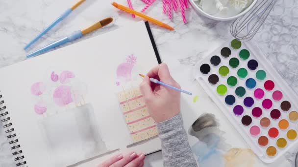 화폭에 아크릴 페인트를 칠하고 미술을 배우는 — 비디오