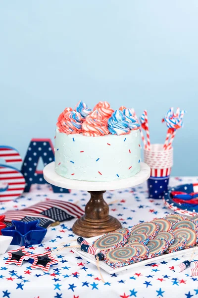 Cake Koekjes Groente Fruit Snack Tray Het Juli Feest — Stockfoto