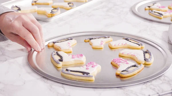 Icing Figure Skate Shaped Sugar Cookies Royal Icing — Stock Photo, Image