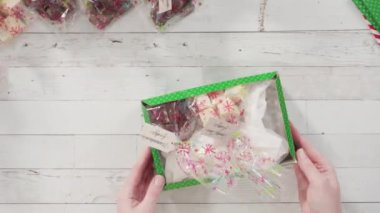 Hediyeler için ev yapımı zencefilli ekmek ve şeker Noel kurabiyeleri paketliyorum..