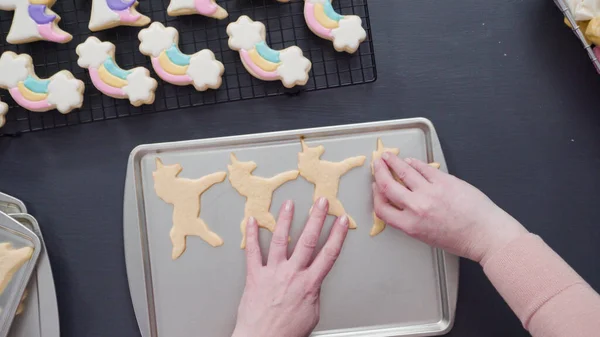 Pas Pas Pose Plate Décorer Les Biscuits Sucre Licorne Avec — Photo