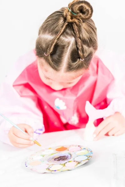 Little Girl Painting Mermaid Tails Made Out Modeling Clay Acrylic — Stock Photo, Image