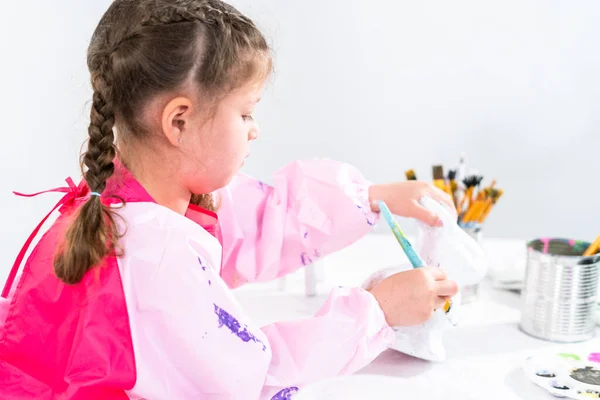 Bambina Che Lavora Suo Progetto Artistico Apprendimento Distanza Casa Durante — Foto Stock