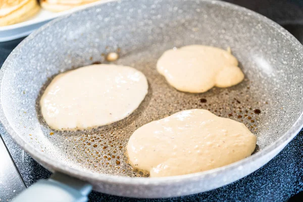 Frying Kefir Based Pancakes Cooking Pan Electric Stove — Stock Photo, Image