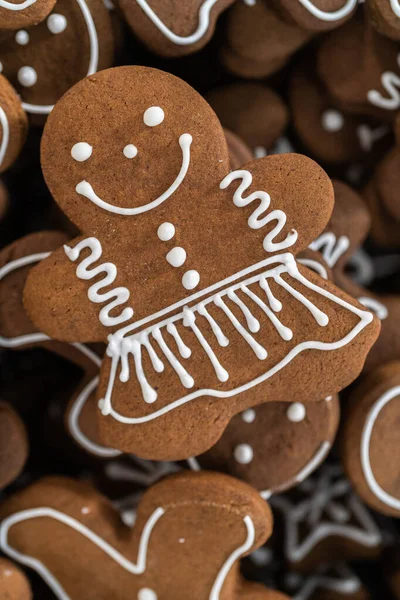 Gingerbread Cookies Decorated White Royal Icing — Stock Photo, Image