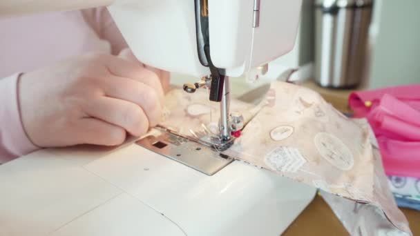 Sewing Cotton Face Mask Sewing Machine Coronavirus Outbreak — Stock Video