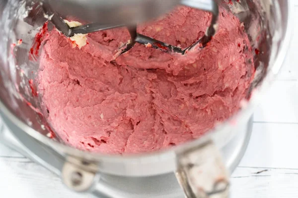 Préparation Crème Fromage Framboise Beurre Crème Dans Mélangeur Cuisine Pour — Photo