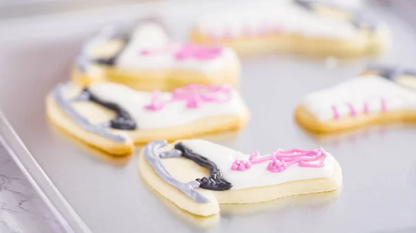 Icing Figure Skate Shaped Sugar Cookies Royal Icing — Stock Photo, Image