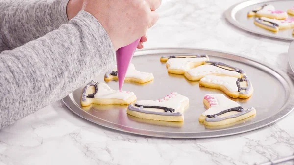 Icing Figure Skate Shaped Sugar Cookies Royal Icing — Stock Photo, Image