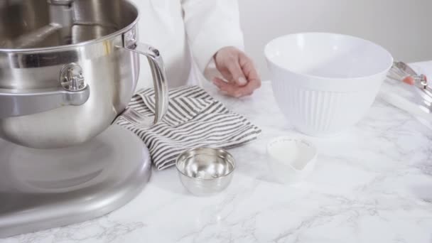 Flat Mixing Flour Other Dry Ingredients Bake Cake — Stock Video