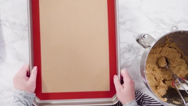 Ciasteczka Masłem Orzechowym Widok Ciasta Blasze Pieczenia — Wideo stockowe