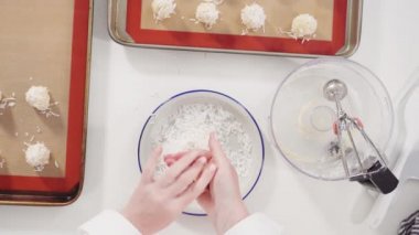 Hindistan cevizli kurabiyeleri yakın çekim görüntüsü yapıyor.