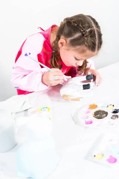Bambina Che Lavora Suo Progetto Artistico Apprendimento Distanza Casa Durante — Foto Stock