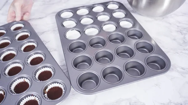 Schritt Für Schritt Cupcake Teig Mini Cupcake Linien Schaufeln Mini — Stockfoto