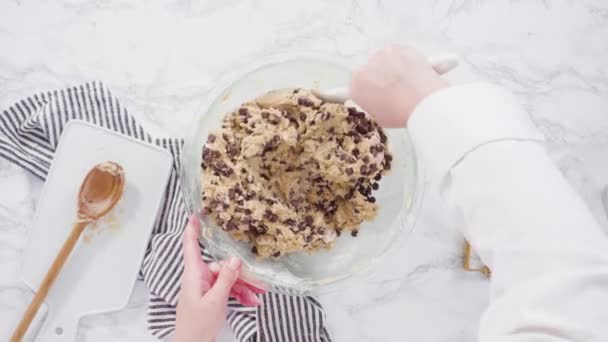 Mixing Homemade Chocolate Chip Cookies Spoon — Stock Video
