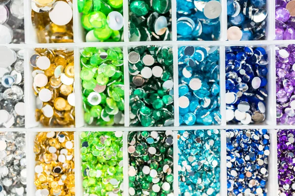 Color Size Variety Rhinestones Craft Box — Stock Photo, Image