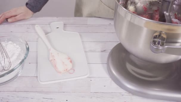 Mixing Ingredients Bake Chocolate Raspberry Cupcakes — Stock Video