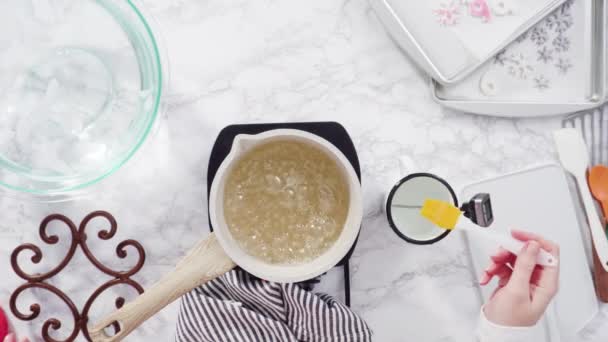 Карамелізація Цукру Невеликому Горщику Приготування Їжі Над Маленькою Електричною Плитою — стокове відео