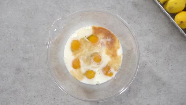 Przygotowanie Cytrynowego Ciasta Żurawinowego Żurawiną Cukrową Klinami Cytrynowymi — Wideo stockowe