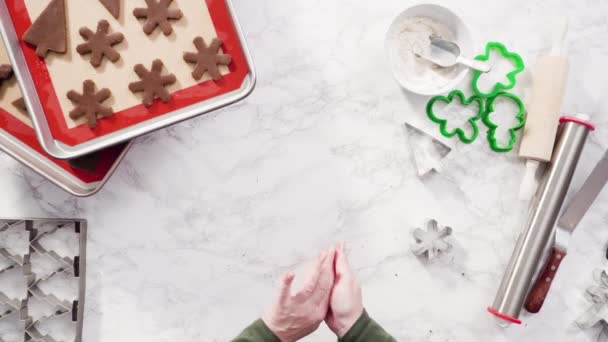 Cortar Formas Con Cortador Galletas Navidad Masa Galletas Jengibre — Vídeo de stock