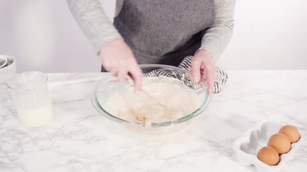 Mixing Ingredient Glass Mixing Bowl Make Crepes Batter — Stock Video