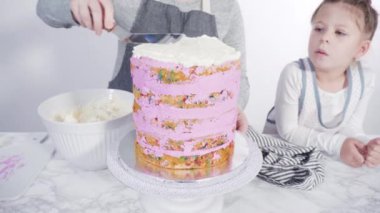 Beyaz İtalyan kremalı, yuvarlak funfetti keki..