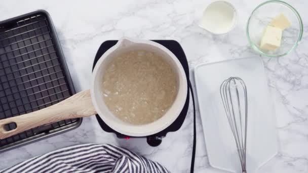 Flat Lay Step Step Preparing Homemade Caramel Cooking Pot — Stock Video