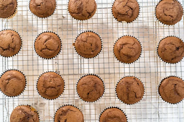 Refrigeração Cupcakes Framboesa Chocolate Recém Assados — Fotografia de Stock
