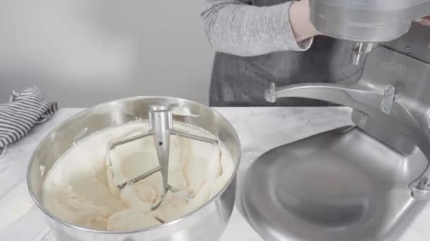 Zeitraffer Schritt Für Schritt Zutaten Einem Stehenden Küchenmixer Mischen Frischkäse — Stockvideo
