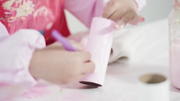 Step Step Making Unicorns Out Paper Empty Toilet Paper Rolls — Stock Video