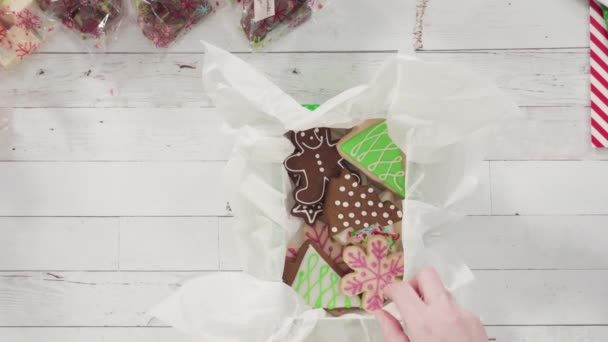 Embalagem Chocolate Caseiro Biscoitos Uma Caixa Presente Natal — Vídeo de Stock