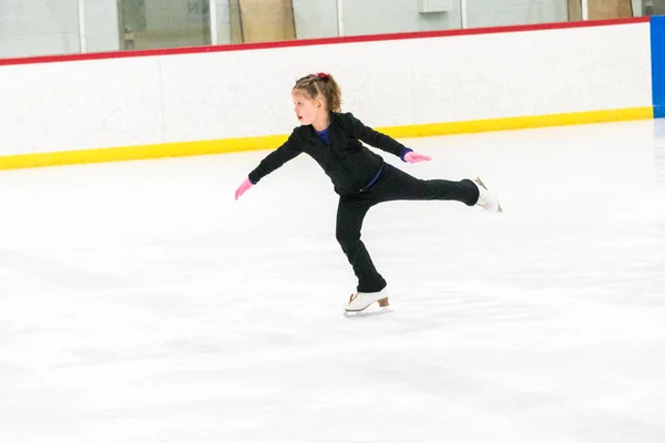 Little Skater Practicing Her Elements Morning Figure Skating Practice — Stock Photo, Image