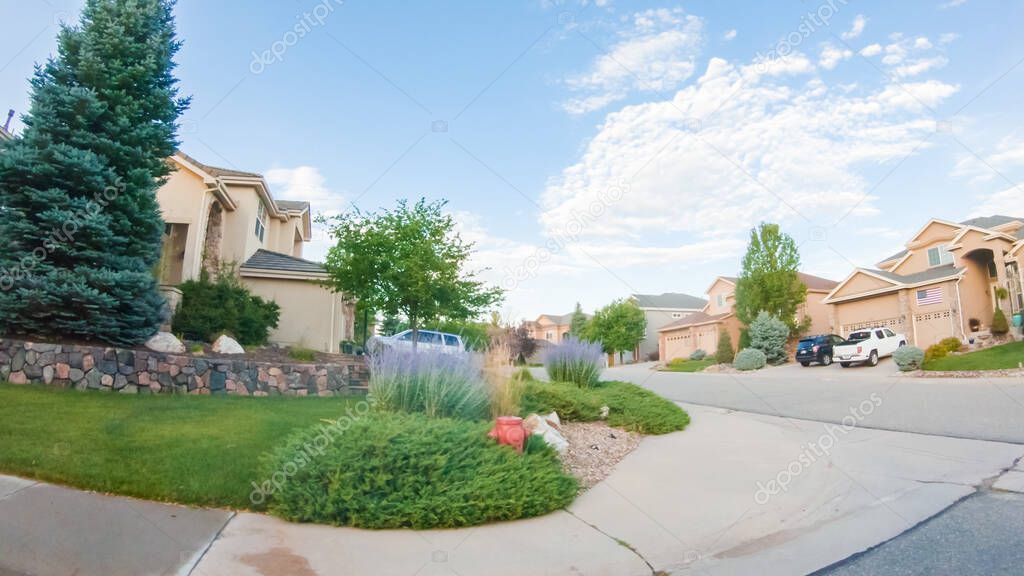 Denver, Colorado, USA-July 19, 2020 - View of the typical suburban neighborhood on a summer morning.