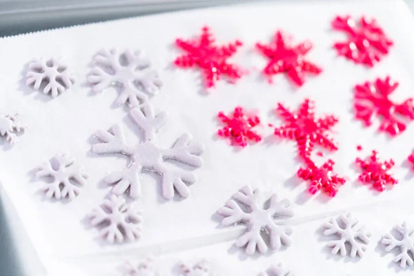 Snowflake Shapes Cutouts Out Fondant Parchment Paper — Stock Photo, Image