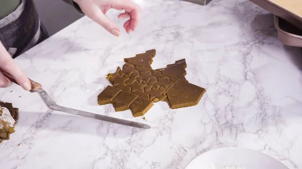 Schritt Für Schritt Formen Mit Weihnachtsplätzchen Ausstechen Ausstecher Aus Lebkuchenteig — Stockfoto