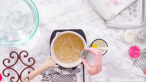 Flat Lay Step Step Caramelizing Sugar Small Cooking Pot Small — Stock Photo, Image