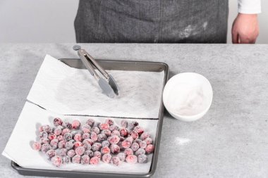 Yaban mersinlerini organik yaban mersinleri ve beyaz şekerle hazırlıyorum..