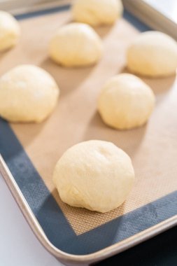 Silikon minderli fırın tepsisinde yükselen brioche hamuru.