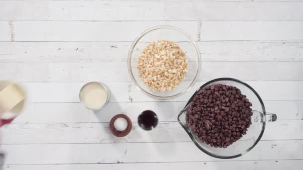 Flat Lay Step Step Ingredients Make Macadamia Nut Fudge — Stock Video