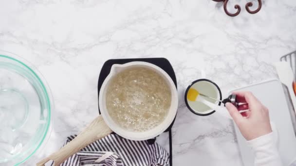 Karameliserende Suiker Steelpan Zelfgemaakte Lolly Maken — Stockvideo